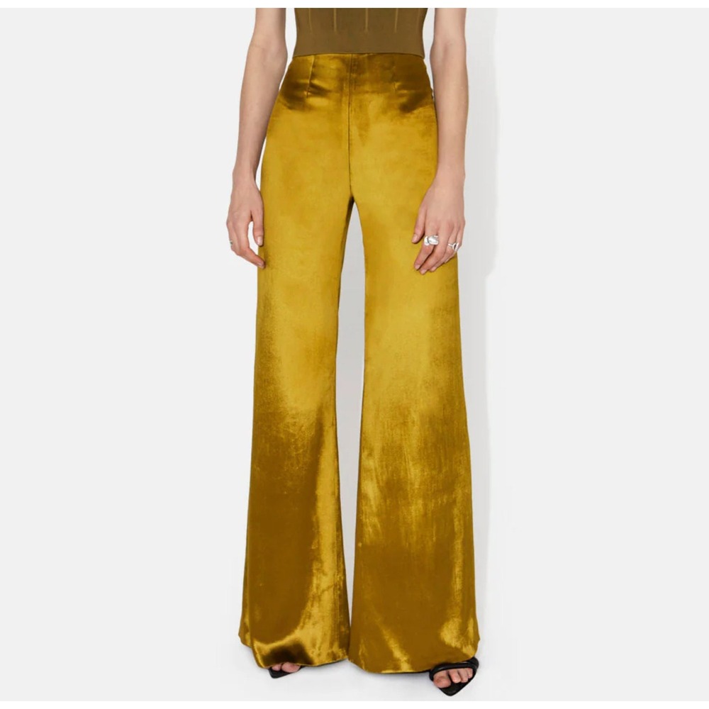 Galvan London Velvet Wide Leg Trousers Women 6 Mustard Yellow Excellent Retro